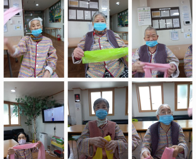 어르신들께서 밴드체조와 힘차게 스트레칭을 하셨습니다 .