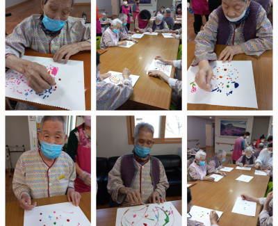 면봉으로 그림 그리기 활동에 열심히 참여하셨습니다.